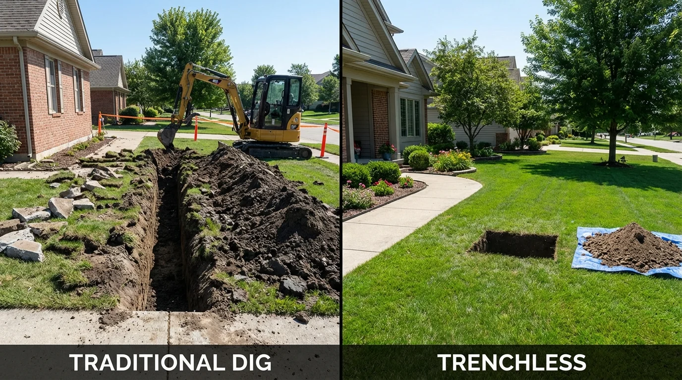 Trenchless sewer repair with minimal yard damage versus traditional excavation in Parker, SD